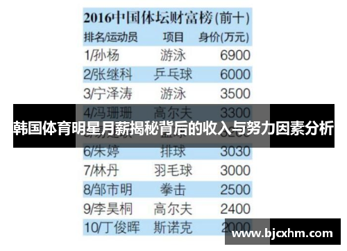 韩国体育明星月薪揭秘背后的收入与努力因素分析
