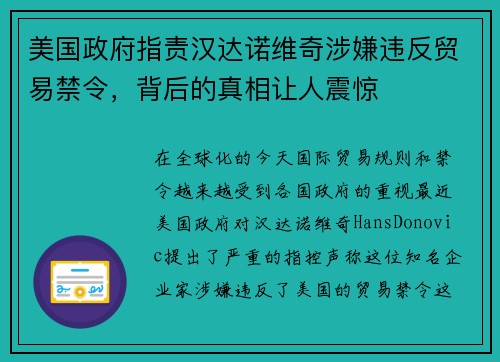 美国政府指责汉达诺维奇涉嫌违反贸易禁令，背后的真相让人震惊